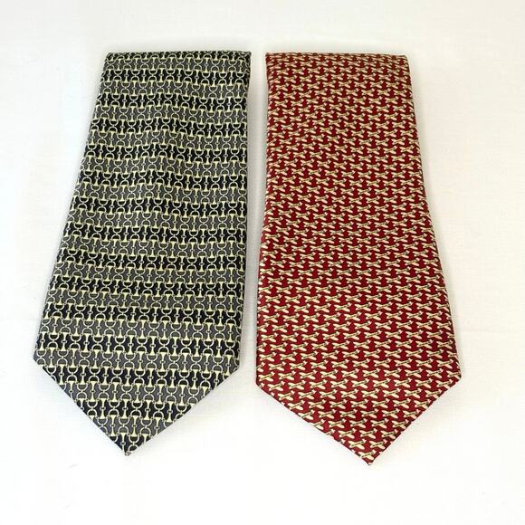 VTG René Chagal Silk Necktie Set of 2 | Horse Bit & Airplane Print | 1980s EUC - Picture 1 of 13